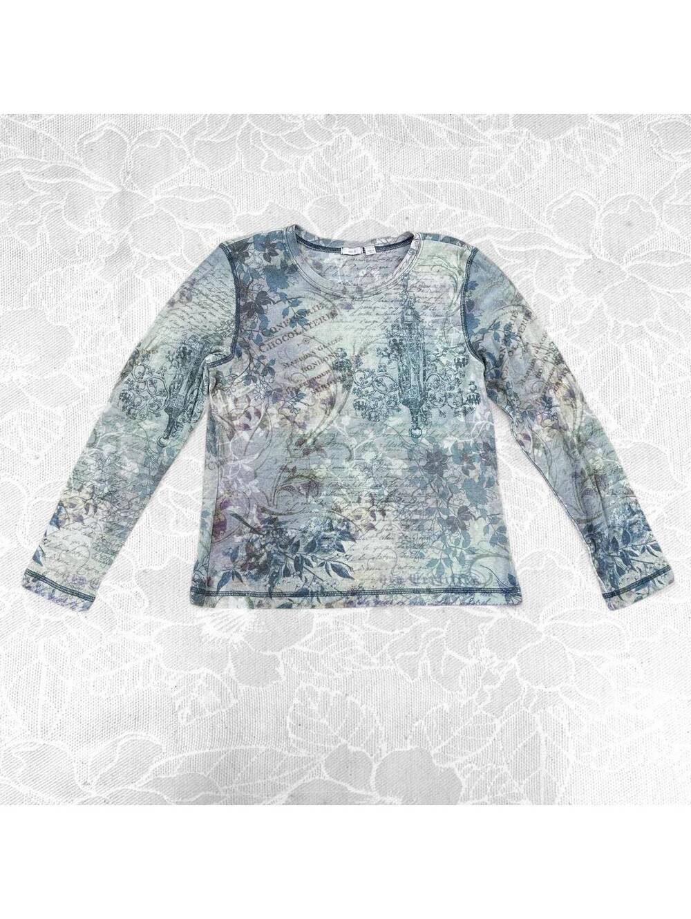 apt. 9 Vintage Y2K Light Blue Women's Long Sleeve Printed Top - Size L